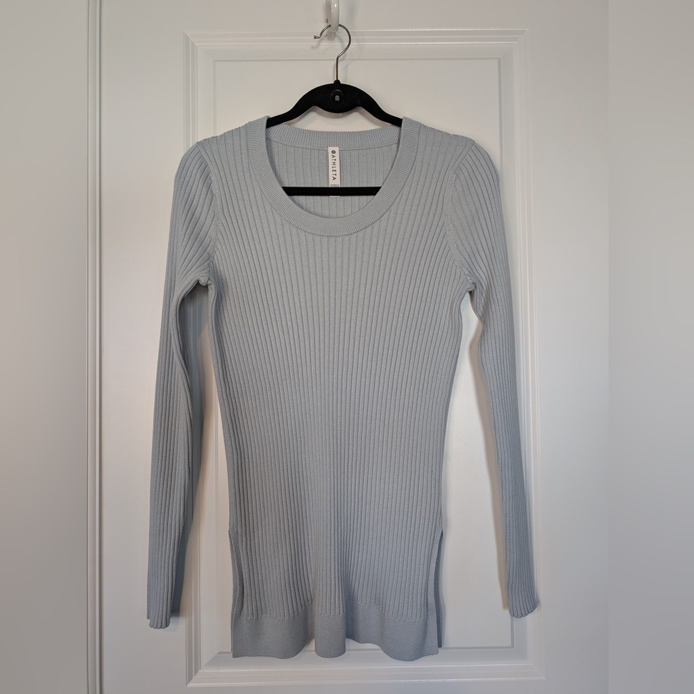Athleta Lincoln Park Tunic Sweater Ribbed Scoop Neck Top Glacial Blue Sz Medium